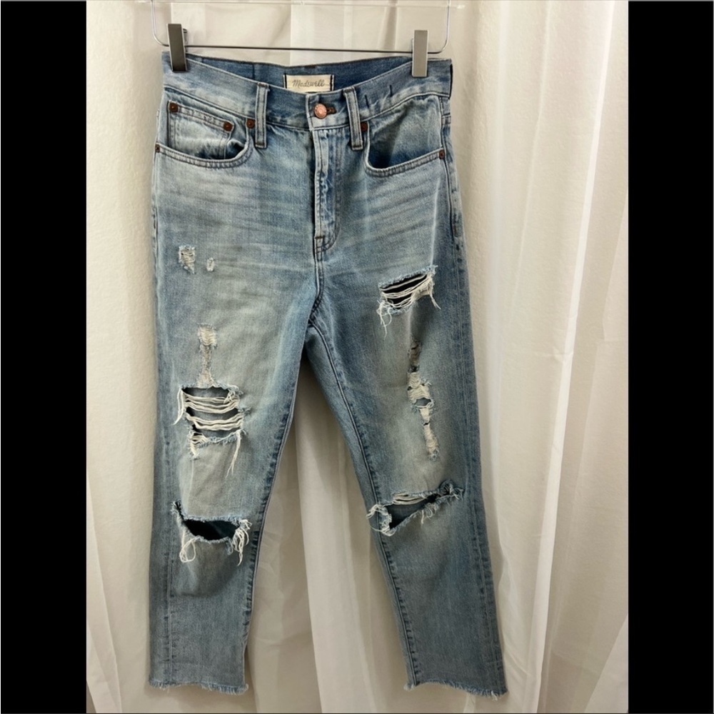 MADEWELL High Rise Distressed Light Wash ‘The Perfect Vintage Jean’ Straight Leg - Picture 10 of 12